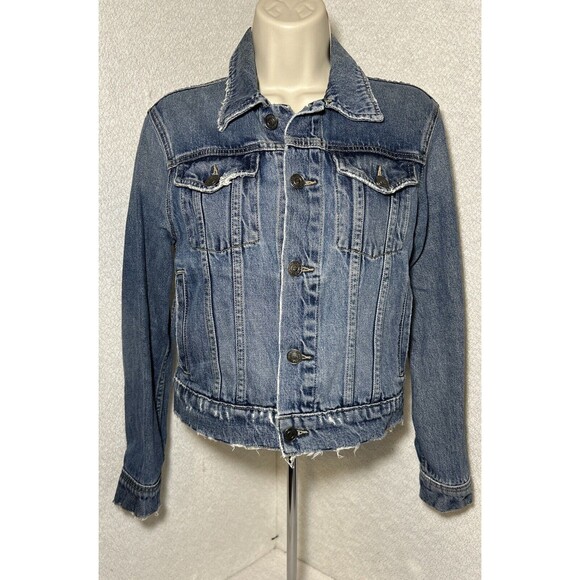Current/Elliott The Baby Trucker Grassland Denim Jean Jacket Women 1 Destressed - Picture 1 of 10